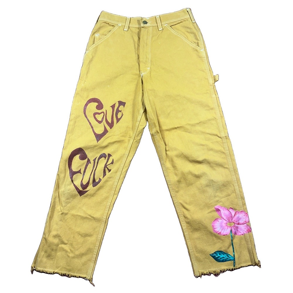 Stan Ray Pants Womens 28x27 Carpenter Cargo Yellow Work USA Print
